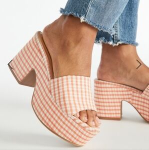 Peach and White Gingham Mules